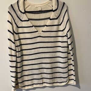 H&M Striped V-Neck Sweater in Navy and Cream